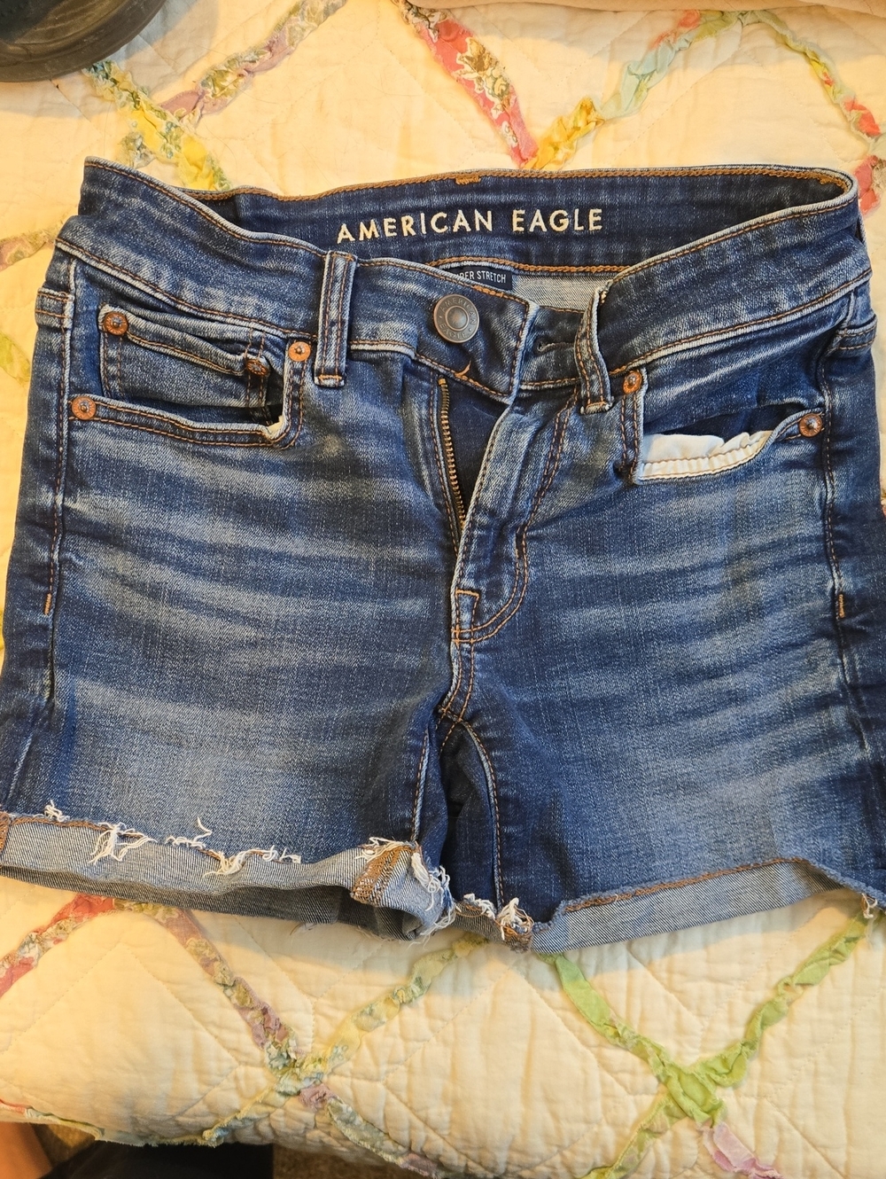 American Eagle Dark Wash Distressed Denim Shorts